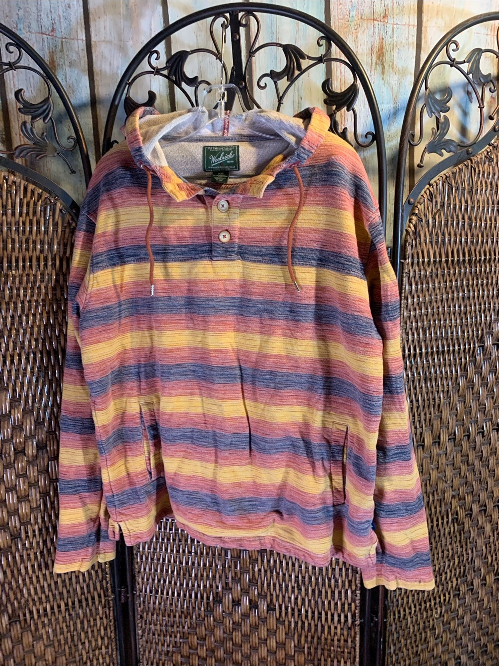 Woolrich 100% Organic Cotton Striped Hoodie Size L